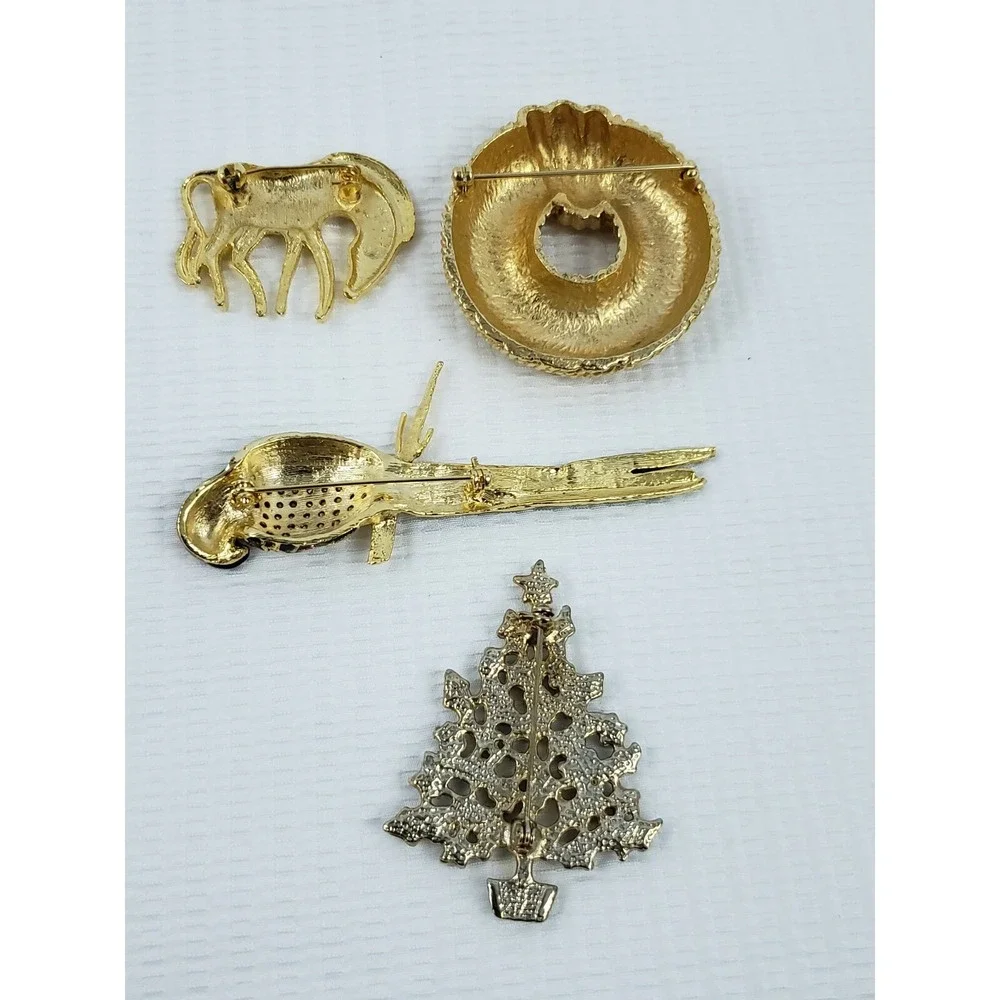 Assorted Yellow Gold Tone Fashion Brooches Jewerly Animal Christmas Tree Bird